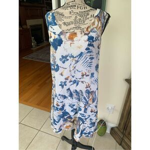 Femme Silk Blue White Floral Sleeveless Sheer Fairy Lined